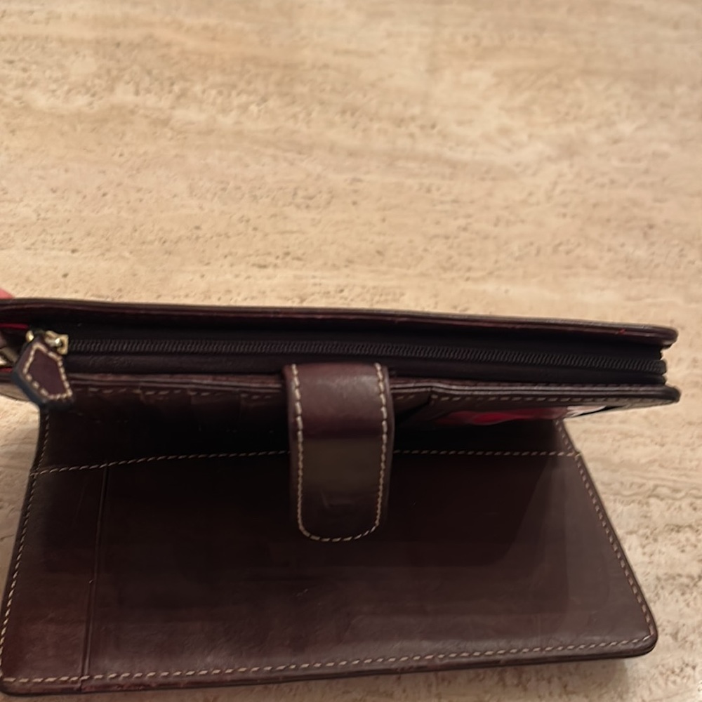 Dooney & Bourke Red Croc-Embossed Leather Wallet with Brown Trim - Picture 8 of 11